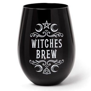Alchemy Gothic Witches Brew Wiccan Black Glass Stemless Wineglass NIB